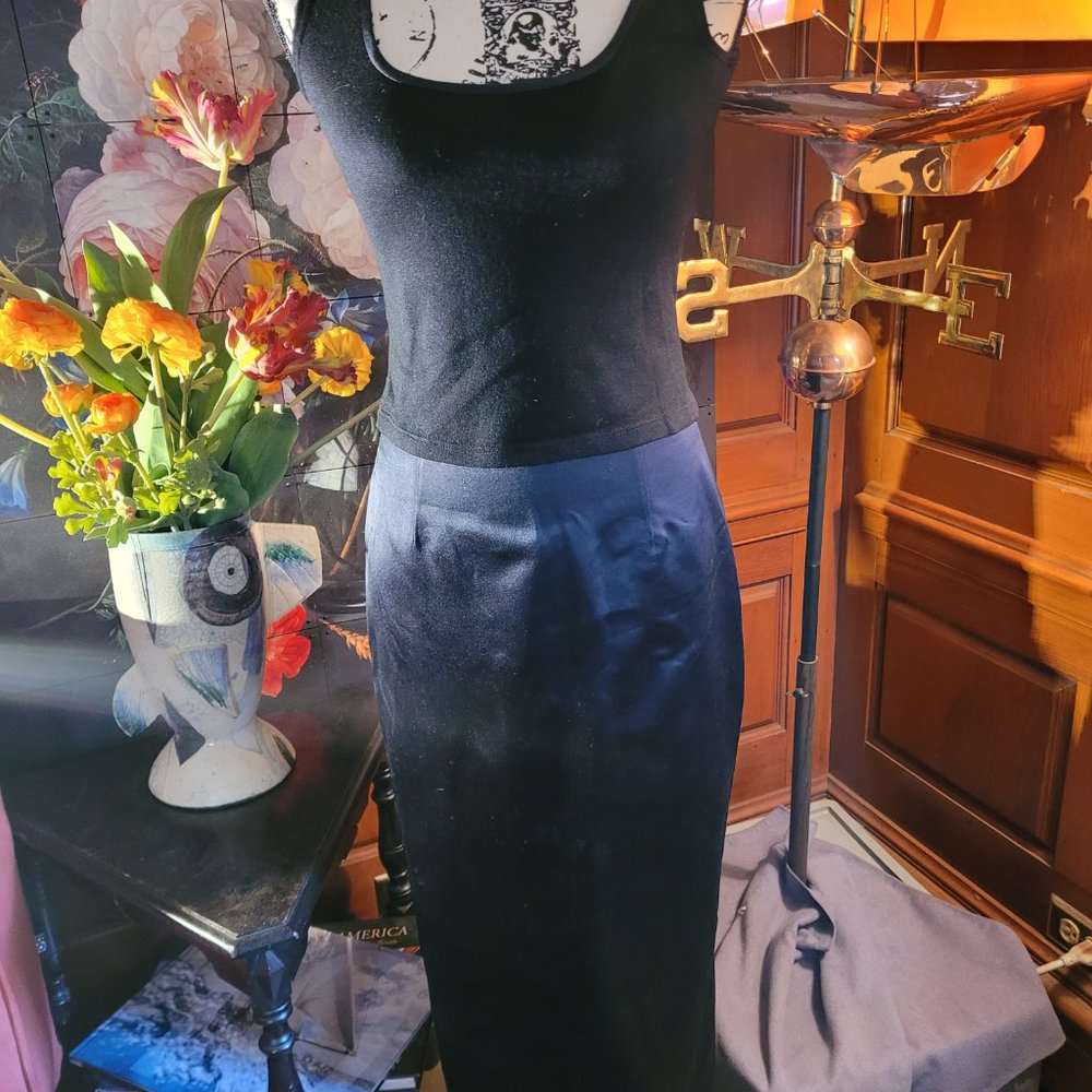 Vintage Heidi Weisel black cashmere knit top with long black satin skirt, size 2